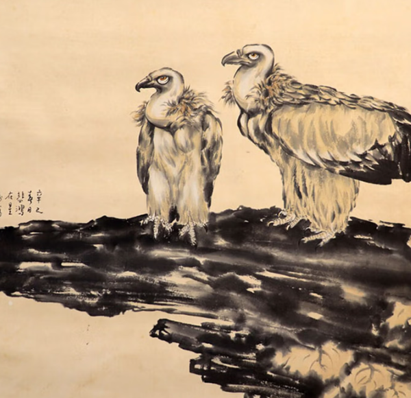 名人字画徐悲鸿《双鹫图》手绘真迹名人字画拍卖国画花鸟书画水墨油画