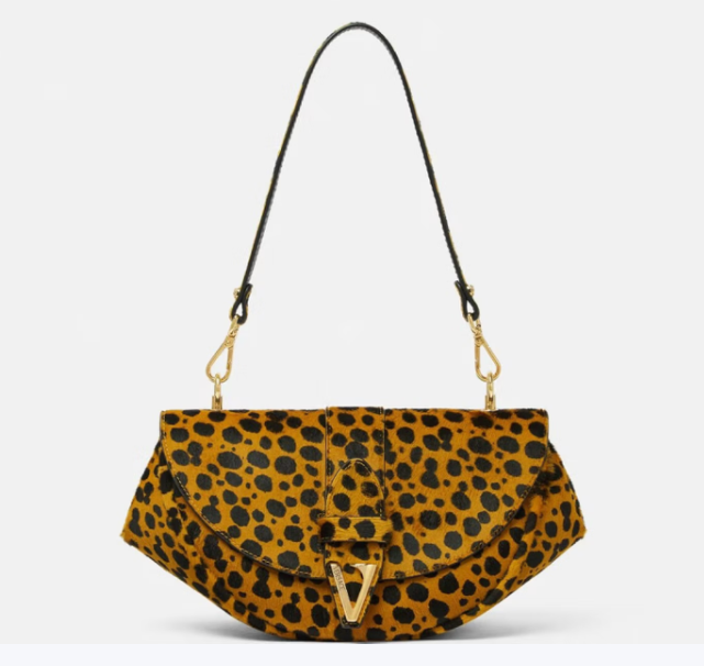 范思哲（VERSACE）女包马鞍包新款豹纹小牛皮手提单肩斜挎包腋下包 棕色