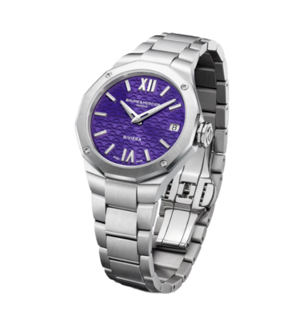 名士（Baume & Mercier）利维拉系列紫盘精钢石英机芯女表